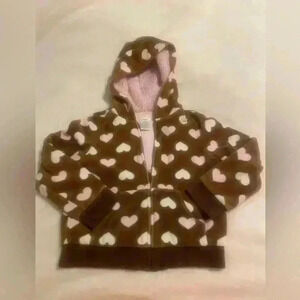 Gymboree Girls Hoodie in brown with pink & white hearts. Girls size small 5-6